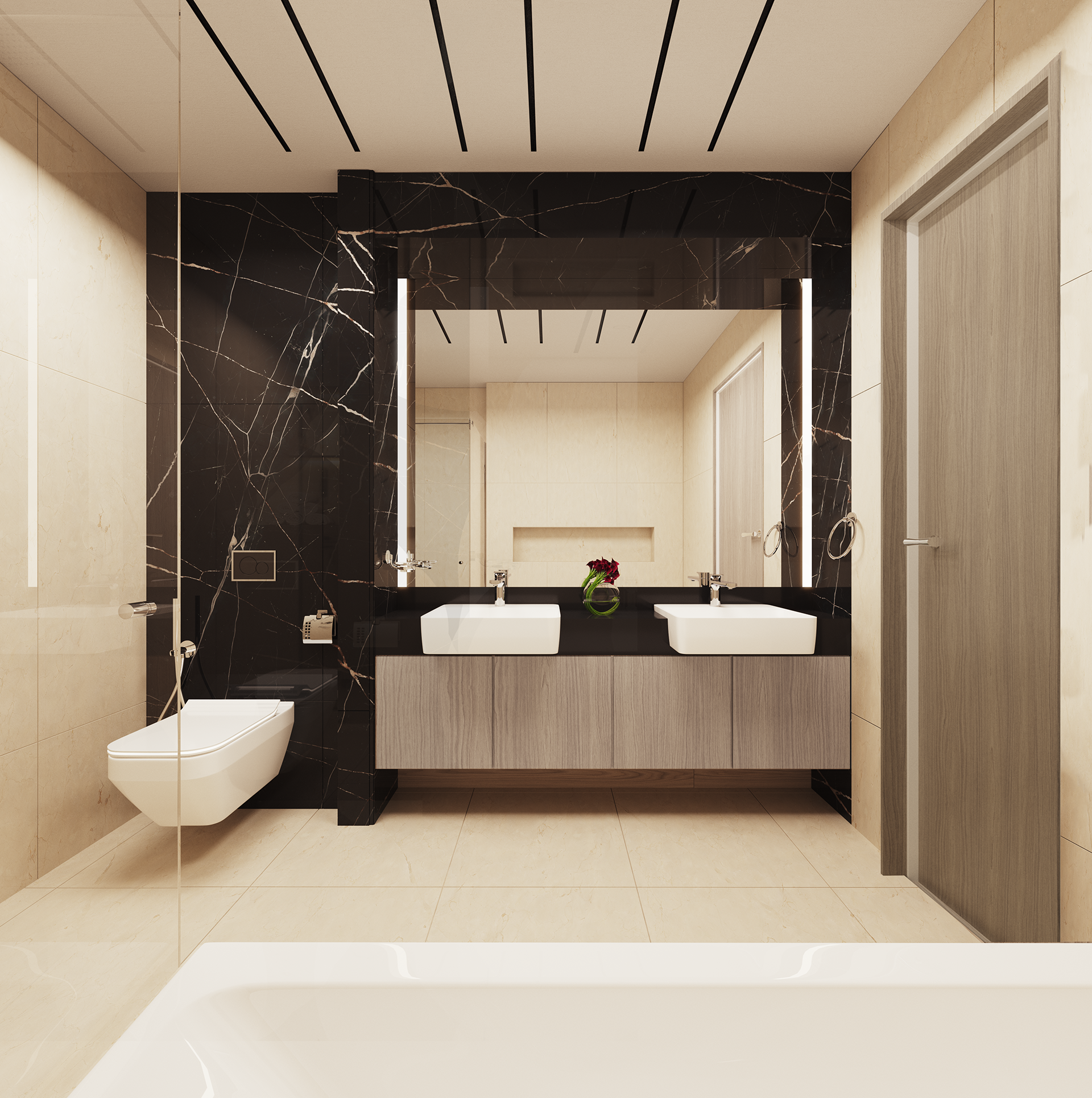 Bathrooms with premium fixtures, including bathtubs, sinks, WC, and shower heads